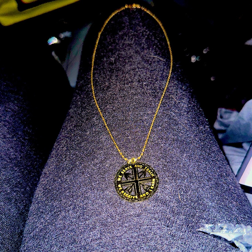 St.Joseph' Indian School We Serve And Teach We Receive And Learn Gold Pendant